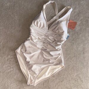Shade & Shore Cream Glittery One Piece Swimsuit